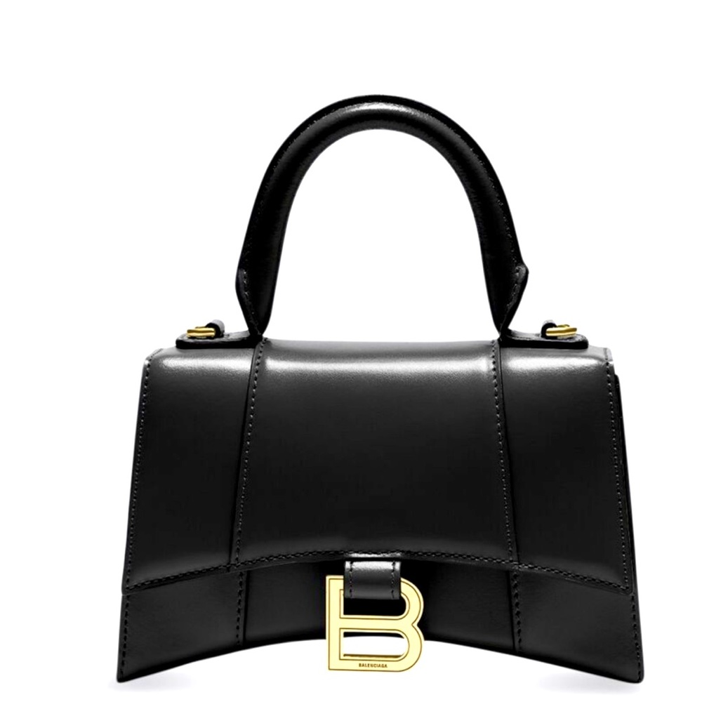 Balenciaga Hourglass XS Handbag in black shiny box calfskin